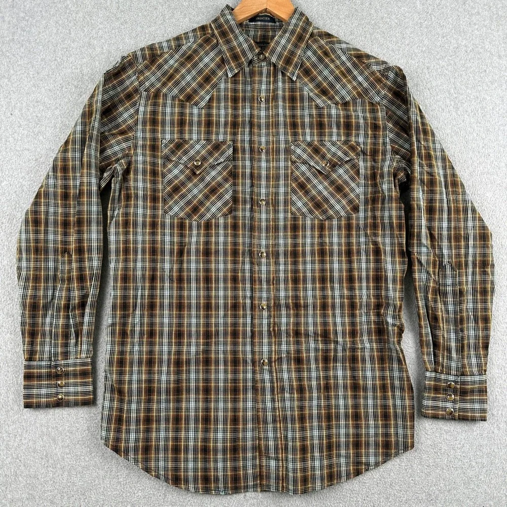 Pendleton Shirt Mens M Brown Frontier Western Pearl‎ Snap Plaid Long Sleeve
